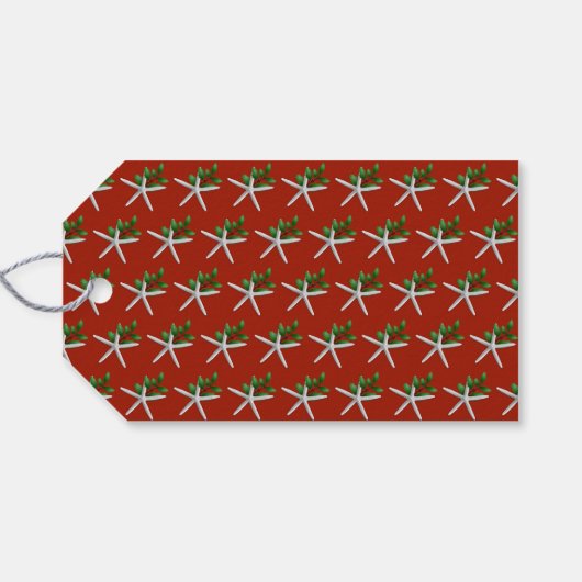 Starfish Red Christmas Krawatte auf Geschenketiket Geschenkanhänger (Rückseite Horizontal)