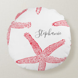 Starfish Red White Beach Name Template Rundes Kissen