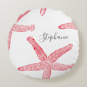 Starfish Red White Beach Name Template Rundes Kissen