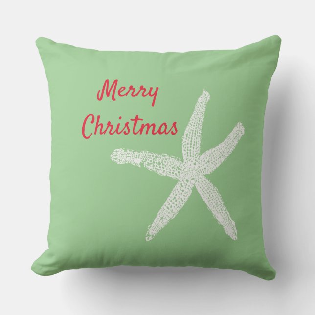Starfish Red White Green Beach Frohe Weihnachten Kissen (Vorderseite)