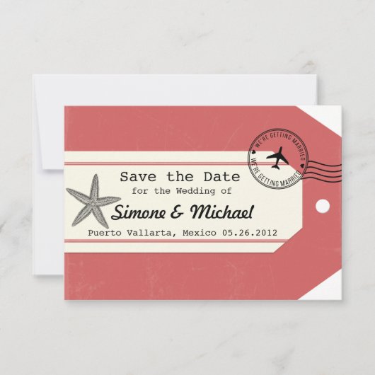 Starfish Reisethema Gepäckmarke Save the Date (Vorderseite)