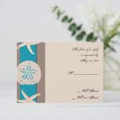 Starfish Response Card aus braunem und türkisfarbe RSVP Karte (Stehend Vorderseite)