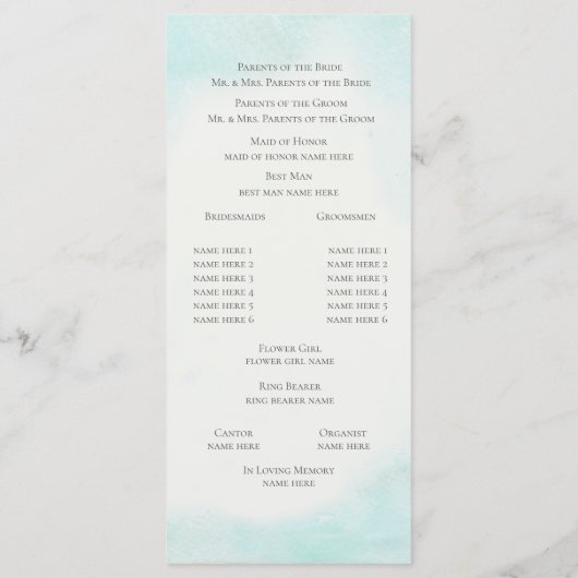 Starfish Ribbon Beach Hochzeit Programm (Rückseite)