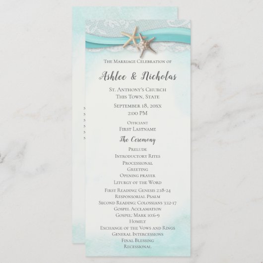 Starfish Ribbon Beach Hochzeit Programm (Vorne/Hinten)