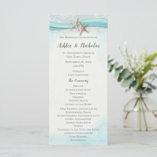 Starfish Ribbon Beach Hochzeit Programm (Stehend Vorderseite)