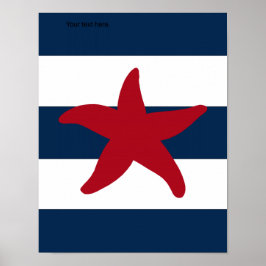 Starfish rot, blau und weiß poster