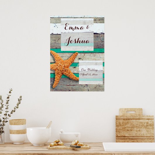 Starfish Rustic Beach Board Nautic Poster (Küche)