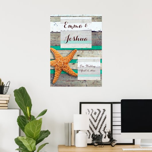 Starfish Rustic Beach Board Nautic Poster (Heimbüro)