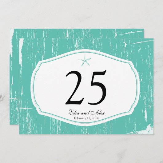 Starfish Rustic Beach Tischnummer (Vorne/Hinten)