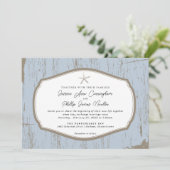 Starfish Rustic Beach Wedding Einladung (Stehend Vorderseite)