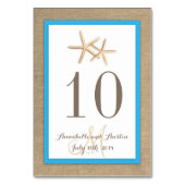 Starfish Rustic Burlap Beach Tropical Wedding Tischnummer (Vorderseite)