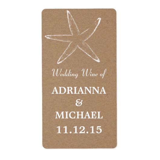 Starfish Rustic Kraft Papier Hochzeitswein (Vorne)