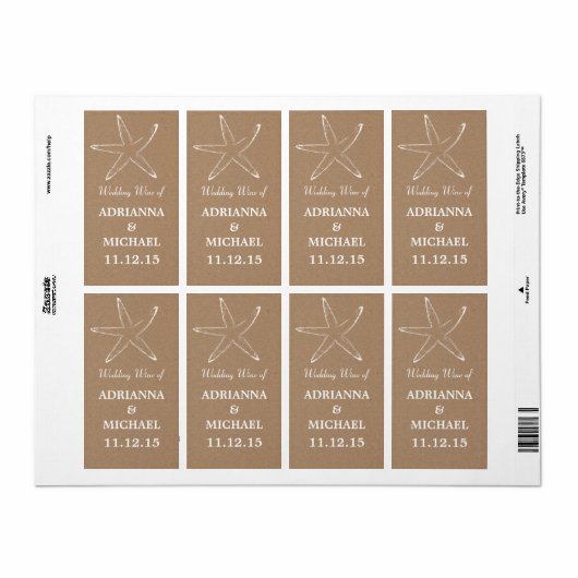 Starfish Rustic Kraft Papier Hochzeitswein (Vorne)