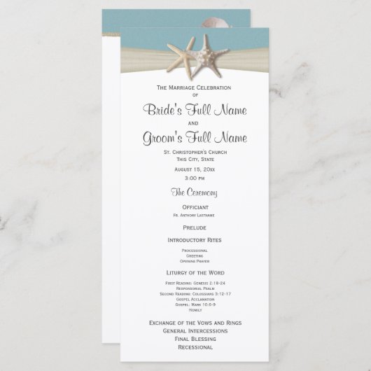 Starfish Rustic Wedding Program Programm (Vorne/Hinten)