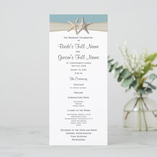 Starfish Rustic Wedding Program Programm (Stehend Vorderseite)