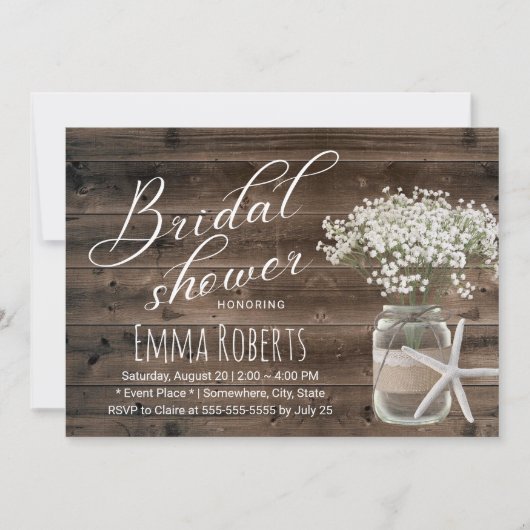 Starfish Rustikales Brautparty Einladung (Vorderseite)