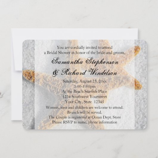 Starfish Sand Beach verbindet sein/ihr Brautparty Einladung (Rückseite)