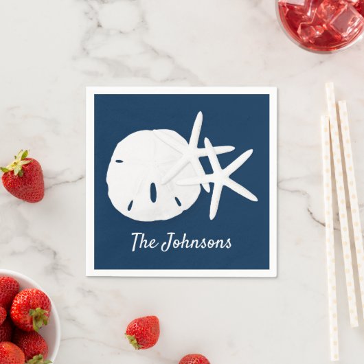 Starfish Sand Dollar Coast Navy Blue Custom Serviette (Beispiel)