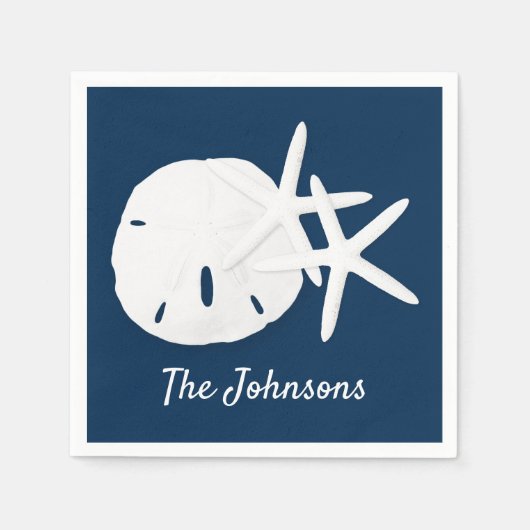 Starfish Sand Dollar Coast Navy Blue Custom Serviette (Vorderseite)