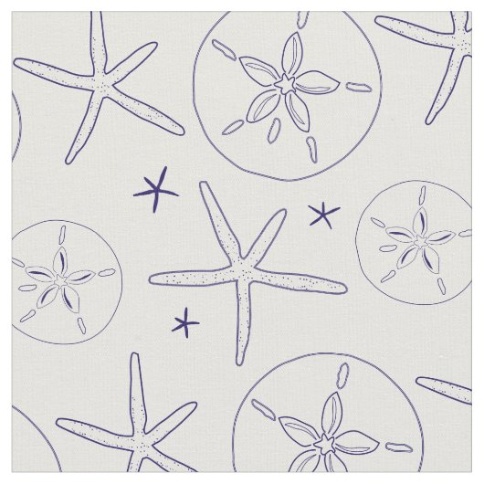 Starfish, Sand Dollar Navy Blue Beach Theme Fabrik Stoff (Nahaufnahme)