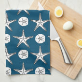 Starfish Sand Dollar Sketch Muster auf Ocean Blue Geschirrtuch (Viertel Falte)