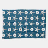 Starfish Sand Dollar Sketch Muster auf Ocean Blue Geschirrtuch (Horizontal)