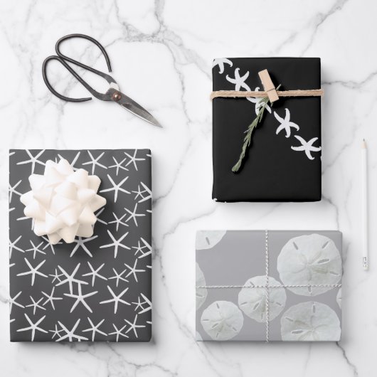 Starfish Sand Dollars Neutral Black Gray Geschenkpapier Set (Vorderseite)