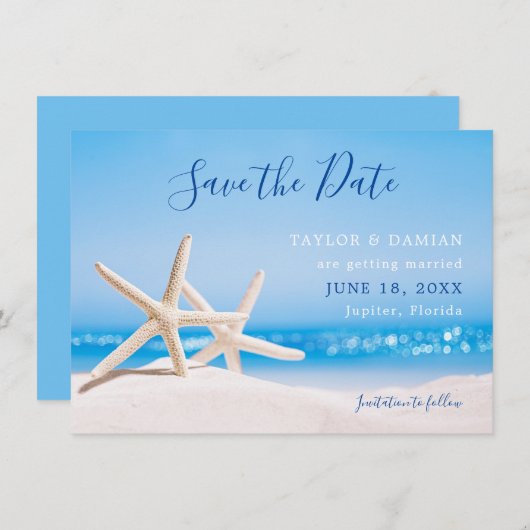 Starfish Save the Date am Strand Sand (Vorne/Hinten)