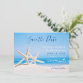 Starfish Save the Date am Strand Sand (Stehend Vorderseite)