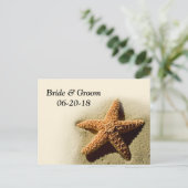 Starfish Save the Date Beach Theme Wedding Ankündigungspostkarte (Stehend Vorderseite)