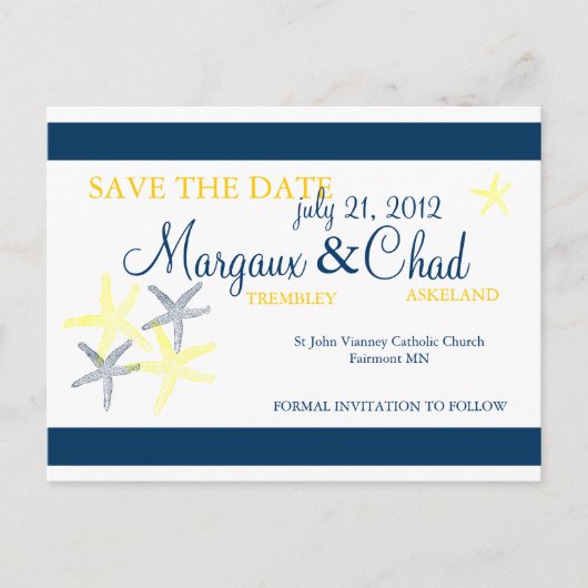 Starfish Save the Date Postkarte (Vorderseite)