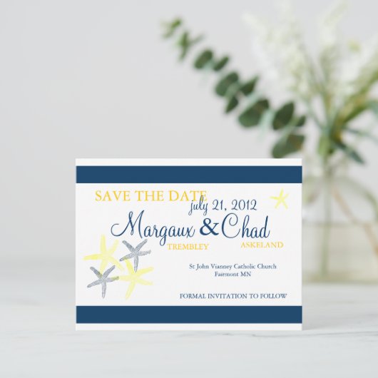 Starfish Save the Date Postkarte (Stehend Vorderseite)