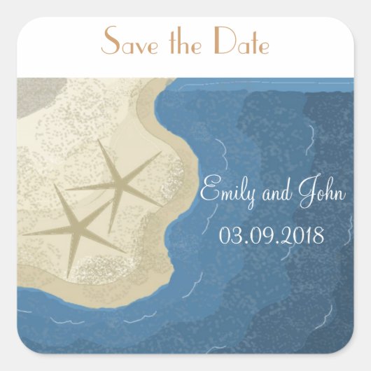 Starfish Save the Date Quadratischer Aufkleber (Vorderseite)