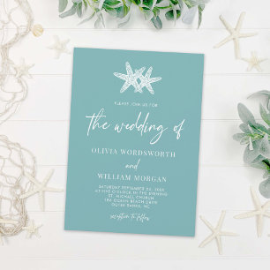 Starfish Sea Glass Blue Beach Moderne Hochzeit Einladung