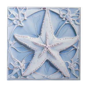 Starfish Sea Star Blue Art Nouveau Imitats Relief Fliese
