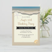 Starfish & Seashell Beach Thema Birthday Einladung (Stehend Vorderseite)