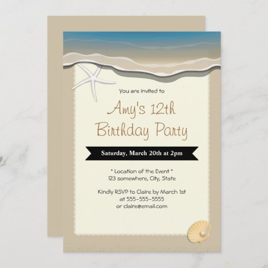 Starfish & Seashell Beach Thema Birthday Einladung (Vorne/Hinten)