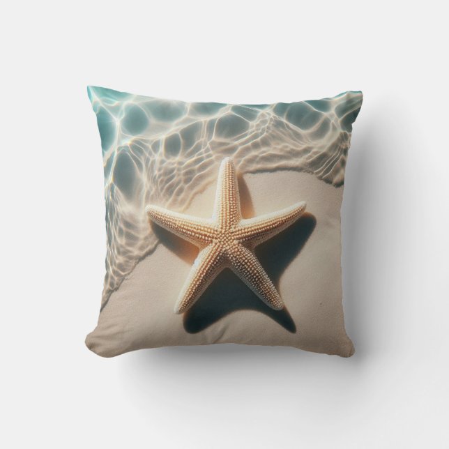 Starfish Seashell Beige tropischer Strand Ozean Kissen (Vorderseite)