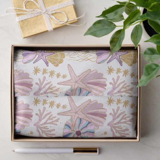 Starfish Seashell Blue Lila Nautic Decoupage Seidenpapier (Geschenk)
