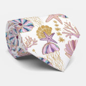Starfish Seashell Blue Lila Pink Nautic Krawatte (Gerollt)