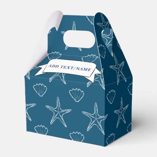 Starfish Seashell Muster auf Ozean Blue Custom Geschenkschachtel (Rückseite)
