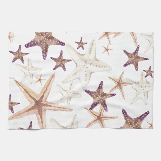 Starfish Seashell Muster Beige Geschirrtuch (Horizontal)