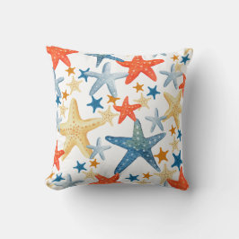 Starfish Seashell Muster Blaue Orangefarbene Küste Kissen