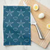 Starfish Seashell Sketch Muster auf Ocean Blue Geschirrtuch (Viertel Falte)
