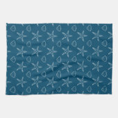 Starfish Seashell Sketch Muster auf Ocean Blue Geschirrtuch (Horizontal)