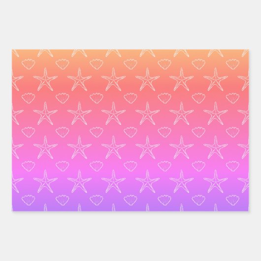 Starfish Seashell Sketch Muster auf Pastellfarben Geschenkpapier Set (Vorderseite 2)