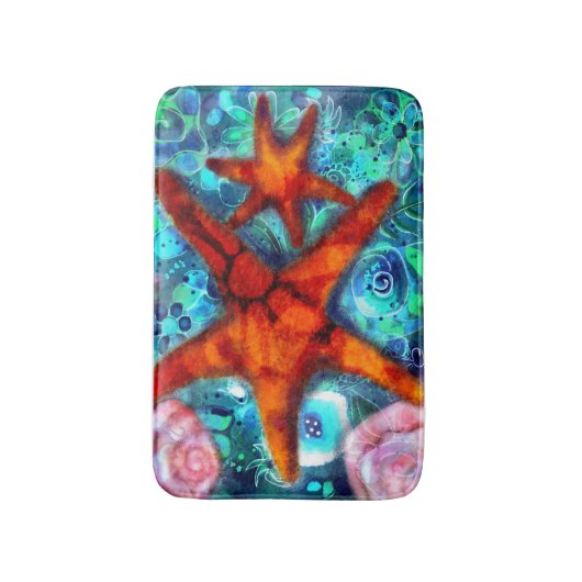 Starfish Seashells Beach Coastal Nautic Abstrakt Badematte (Vorderseite Vertikal)