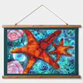 Starfish Seashells Beach Coastal Nautic Abstrakt Wandteppich Mit Holzrahmen (Vorne)