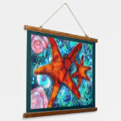 Starfish Seashells Beach Coastal Nautic Abstrakt Wandteppich Mit Holzrahmen (Gewinkelt)