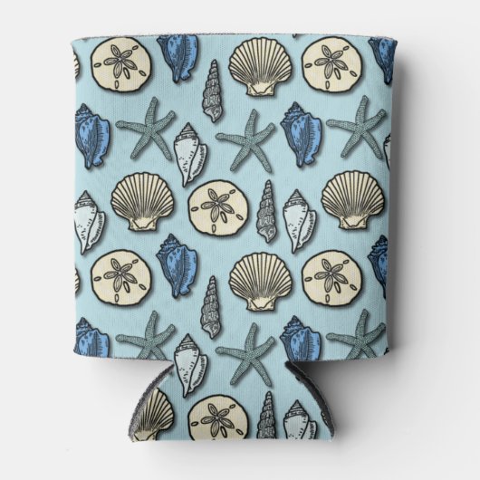Starfish Seashells Hübsches Nautical Beach Pattern Dosenkühler (Vorderseite)